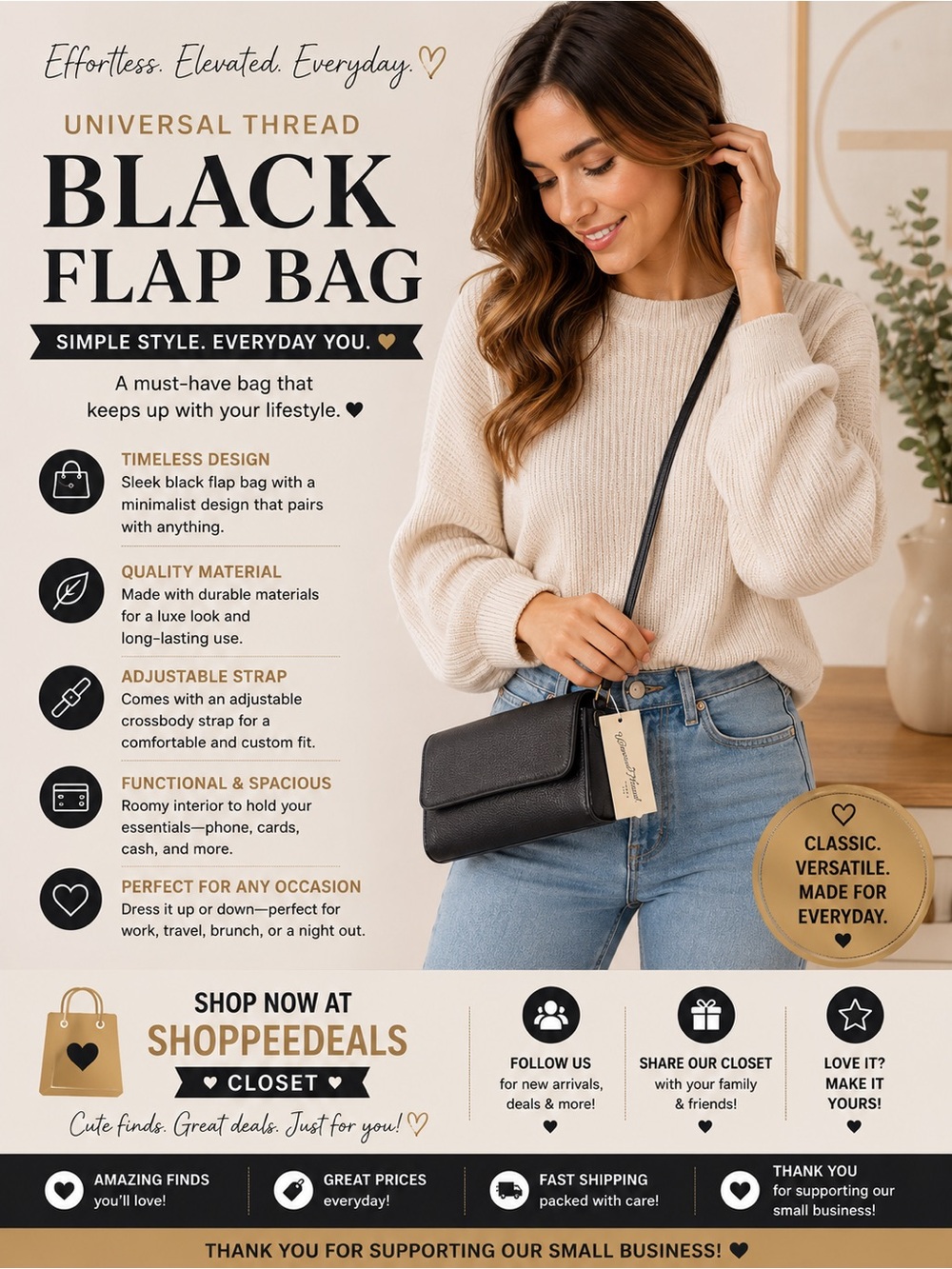 Universal Thread Minimalist Flap Bag NWT
